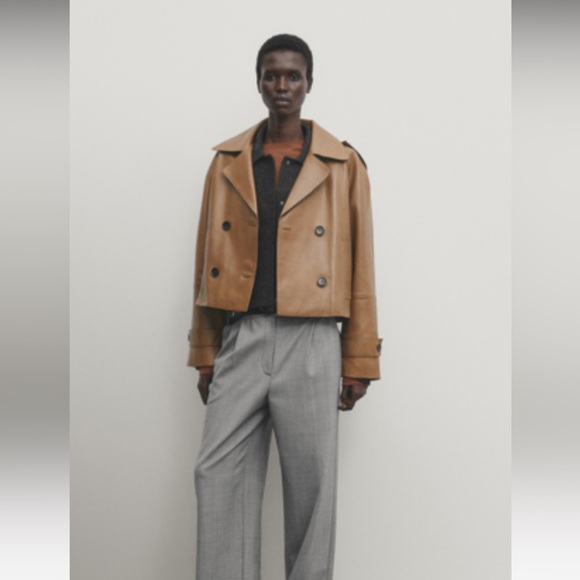 Massimo Dutti Short Real Napa Leather Trench Coat - Picture 2 of 6